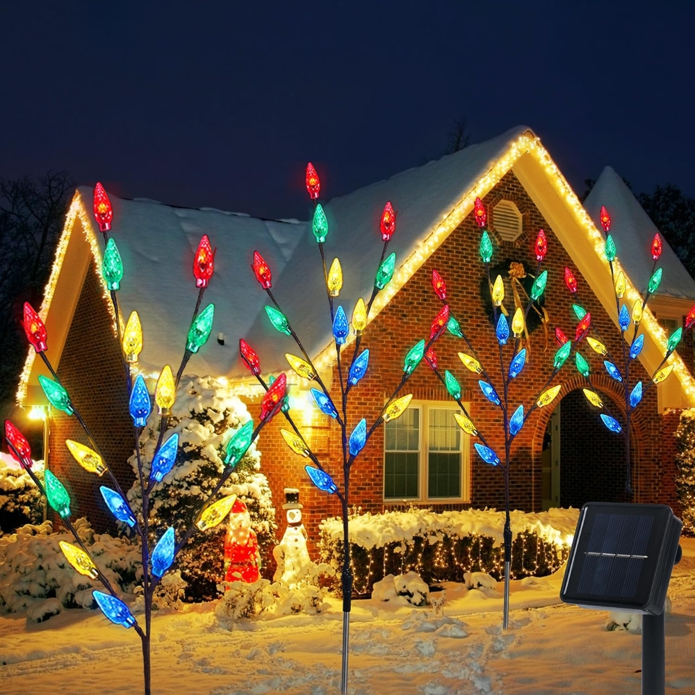 Set Of 4 Multicolor Solar-Powered Holiday Lights